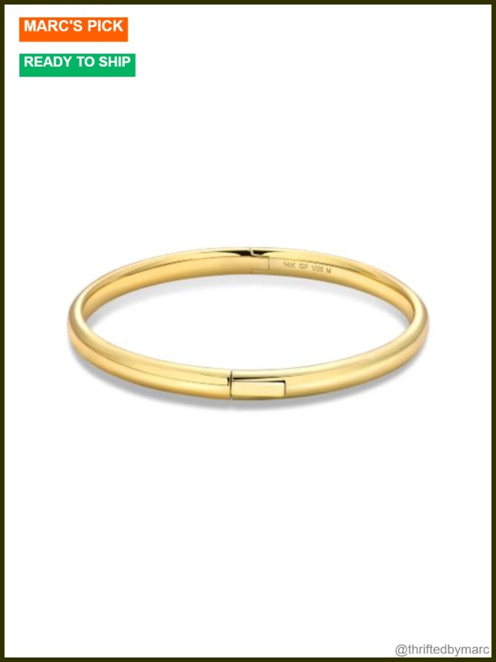 14k Gold Filled Oval Bangle Bracelet Snap Clasp Womens Jewelry